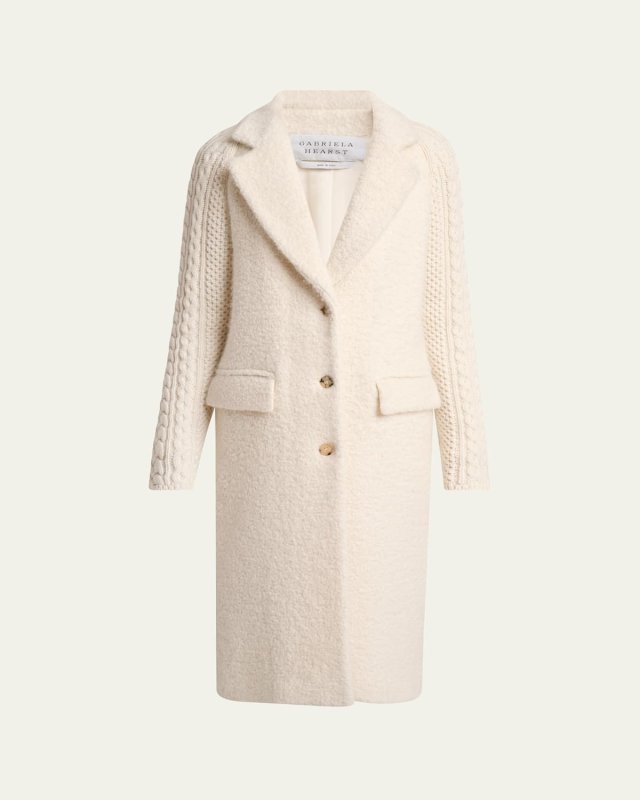 Charles Fisherman-Sleeves Single-Breasted Boucle Coat